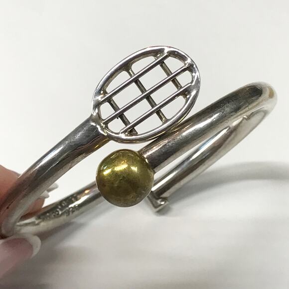 VTG Taxco TD 77 Sterling Silver Mixed Metal Bypass Bangle Bracelet Cuff Clamper - Picture 6 of 8